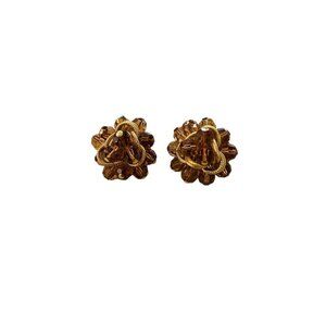 Vintage Signed Napier Clip On Non-Pierced Cluster Earrings Goldtone Amber Color